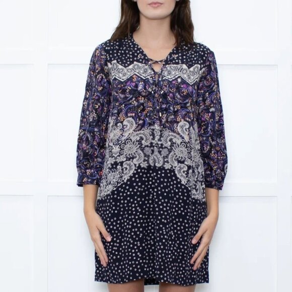 SALONI Purple Blue Silk Paisley Print Lace-Up Mini Tunic Dress NWT, Size 10 - Picture 1 of 6